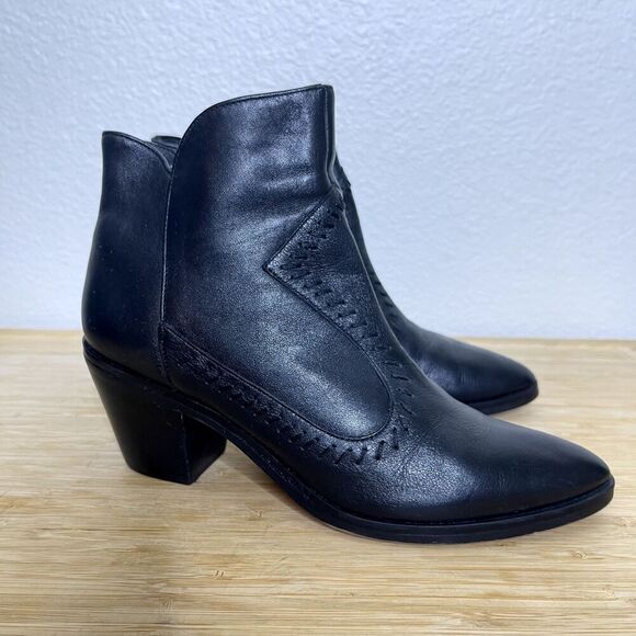 Rebecca Minkoff Boots Size 6.5 Black Leather Western Topstitch Zip Ankle Booties - Picture 8 of 13